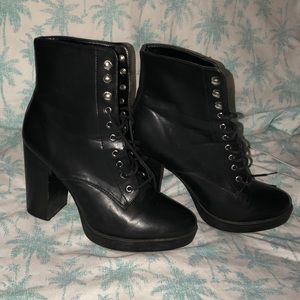 Laced up black boots